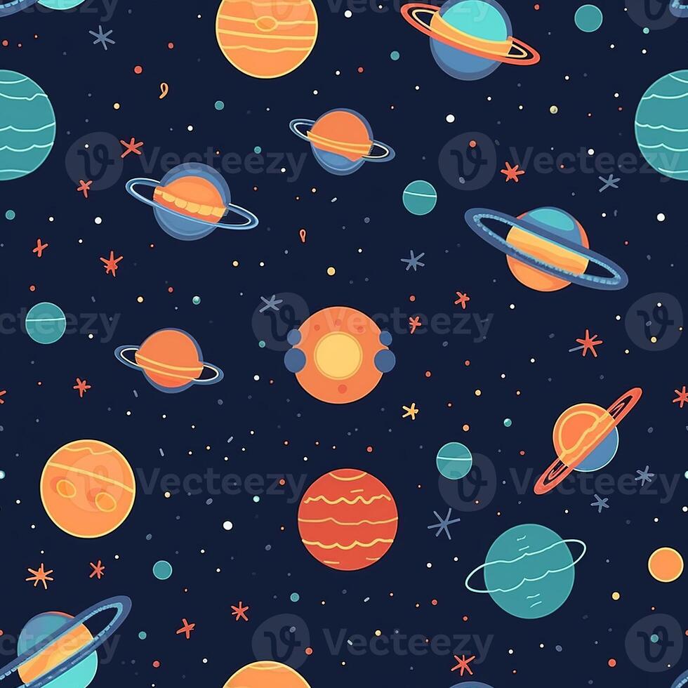 Doodle Seamless Pattern Cartoon Space World Animated photo
