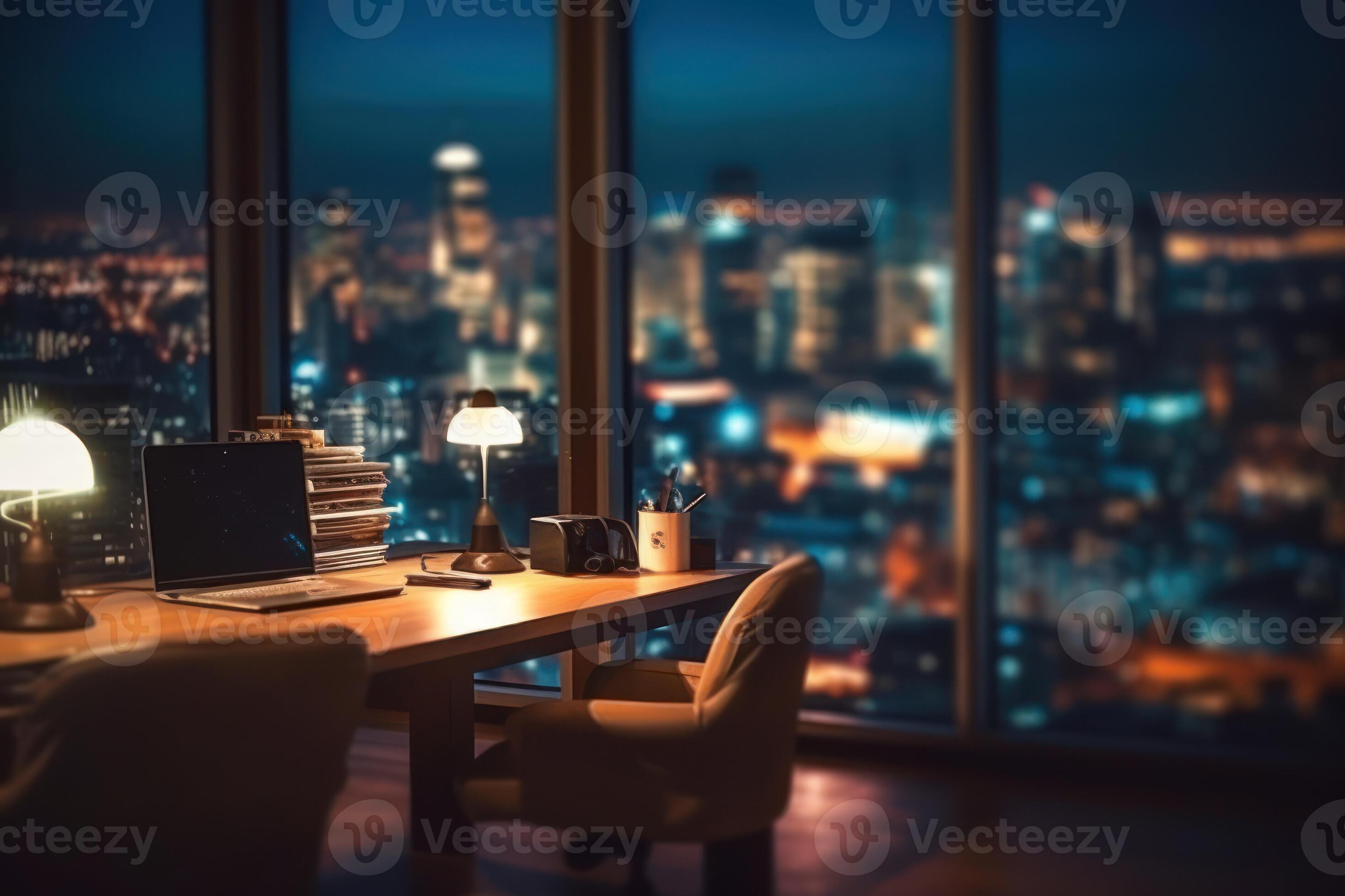 Blurred office workspace in the night view background 24103571 Stock