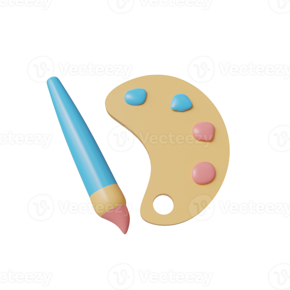 Brush and color palette. 3d render png