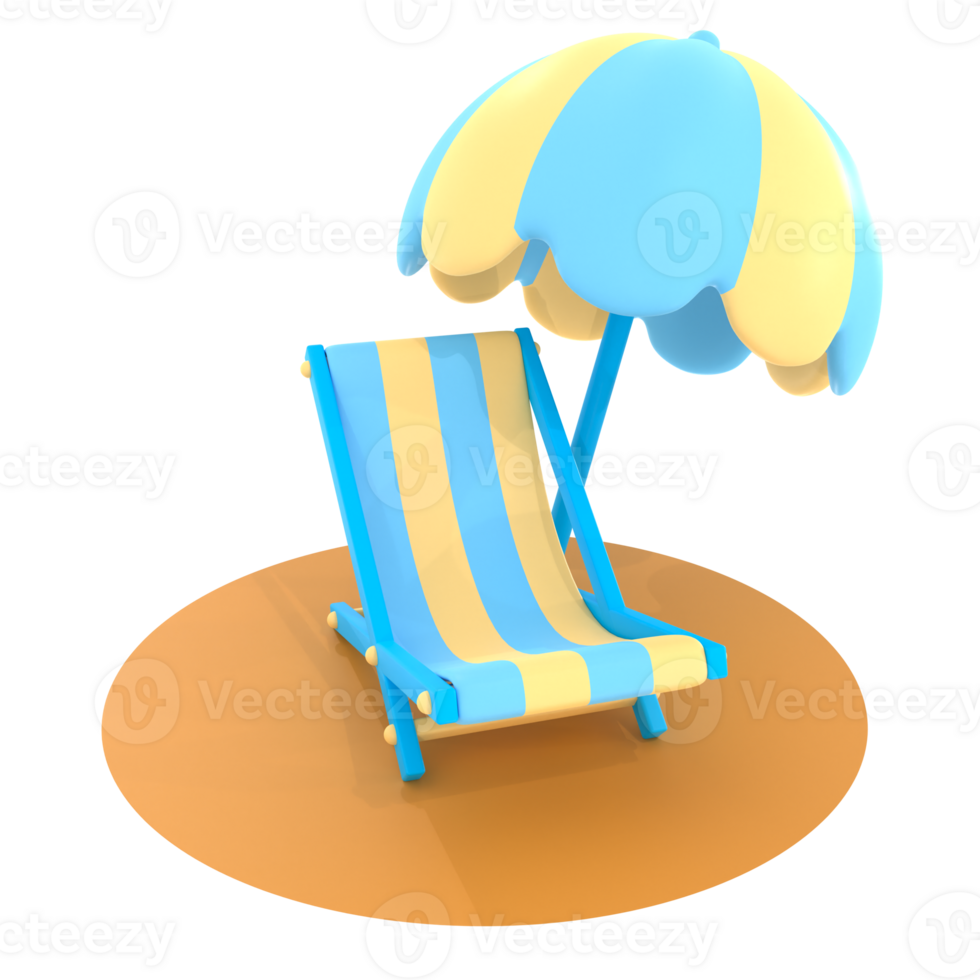 Chaise lounge with umbrella 3D illustration png