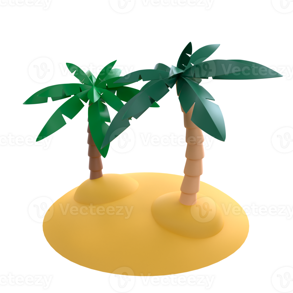 Two palm trees with green leaves on the sand 3d illustration png