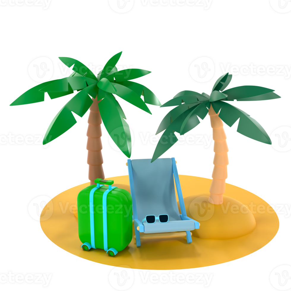 Relax on a sun lounger on the island 3d illustrartion. png