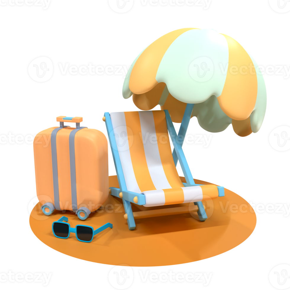 Chaise lounge with umbrella 3D illustration png
