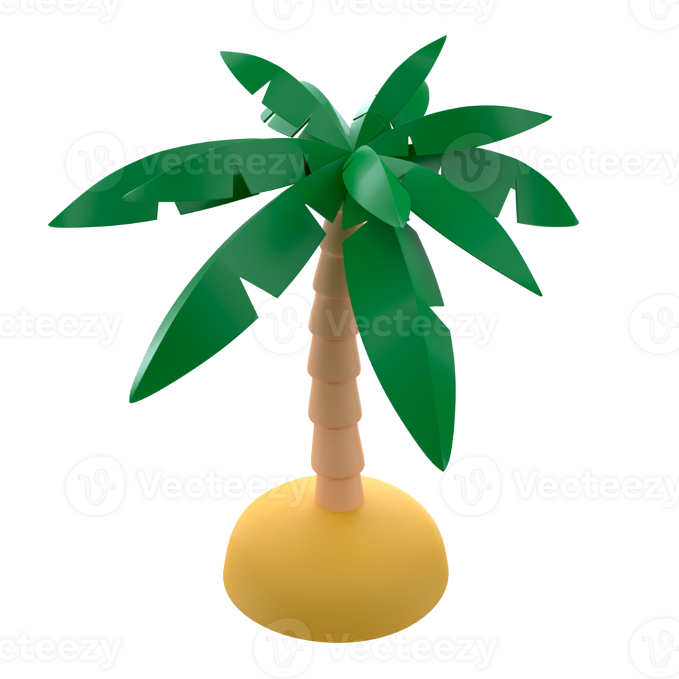 Palm tree with green leaves on the sand 3d illustration. png