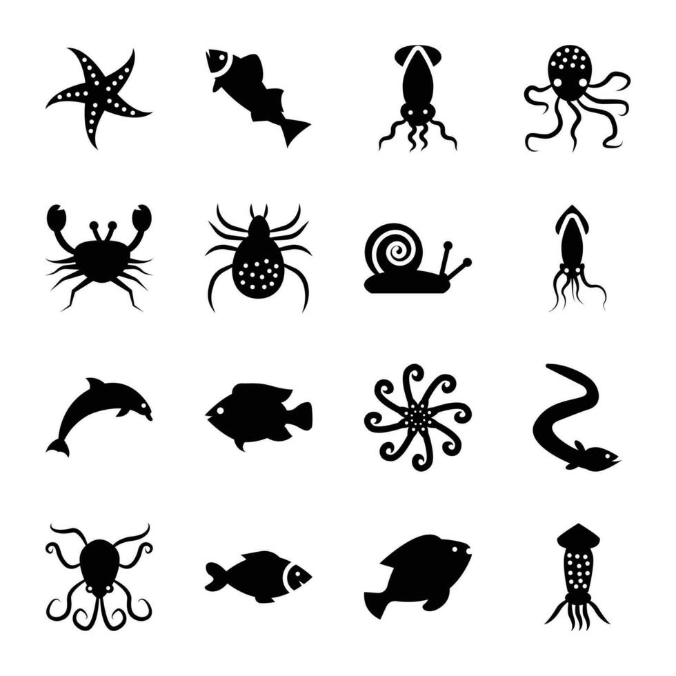 Underwater Animals Glyph Vectors