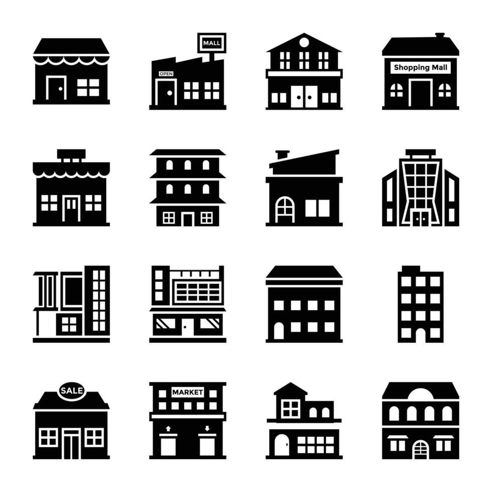 Shopping Malls Glyph Vector Icons