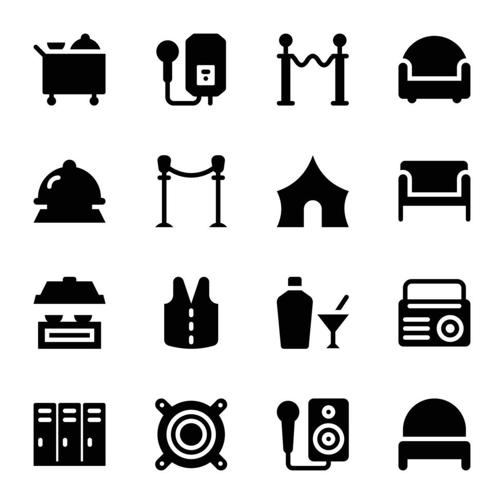 Party Supplies Glyph Icons Set vector