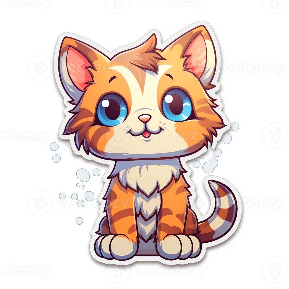 ai generado estético linda gatito pegatina dibujos animados estilo kawaii foto