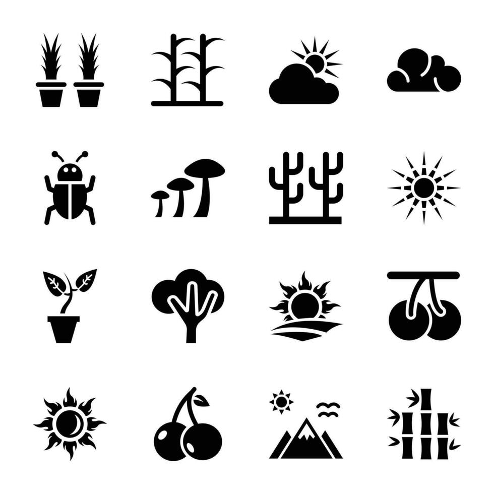 Nature Glyph Icons Set vector