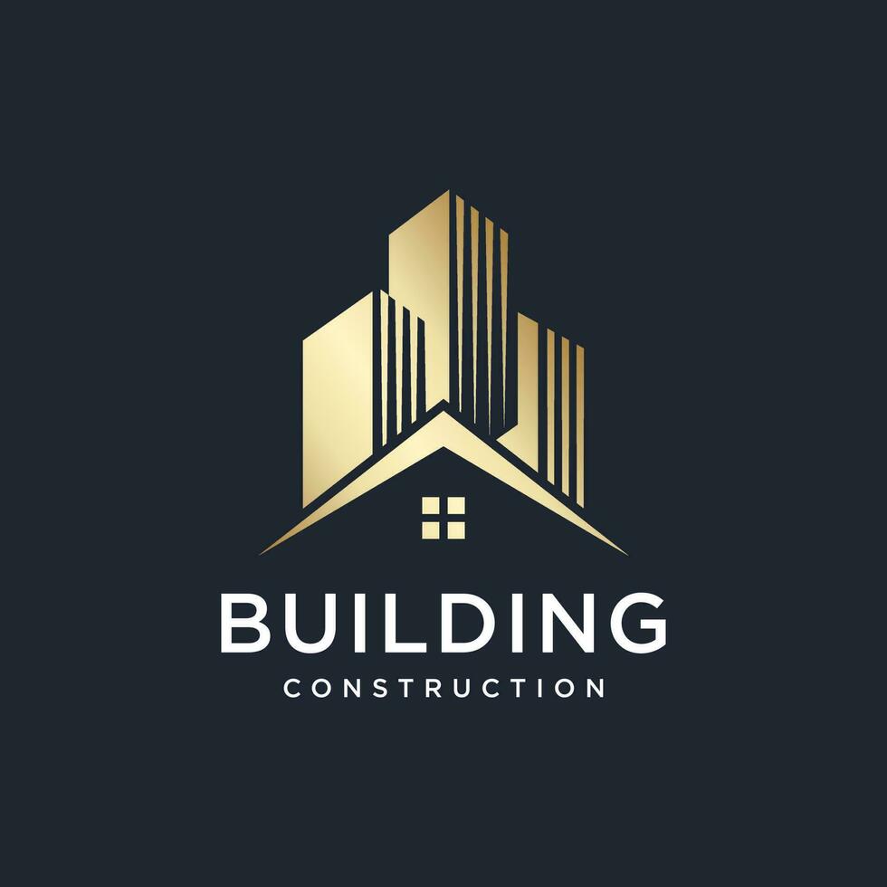 Modern building golden logo design inspiration, construction, gradient