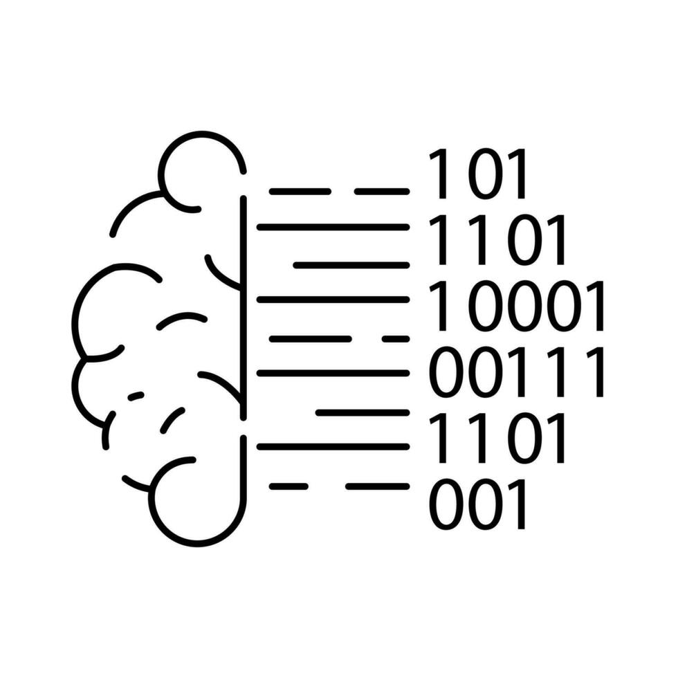 Deep learning AI linear icon. Neural network with cogwheels. Thin line illustration. Digital brain. Artificial intelligence symbol. Vector isolated. Cyber, humanoid and chat.