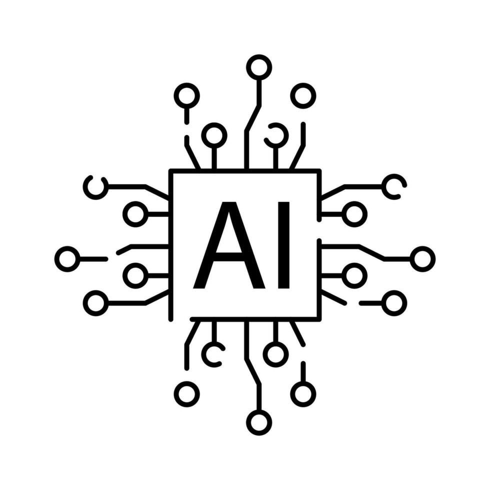 Deep learning AI linear icon. Neural network with cogwheels. Thin line illustration. Digital brain. Artificial intelligence symbol. Vector isolated. Cyber, humanoid and chat.