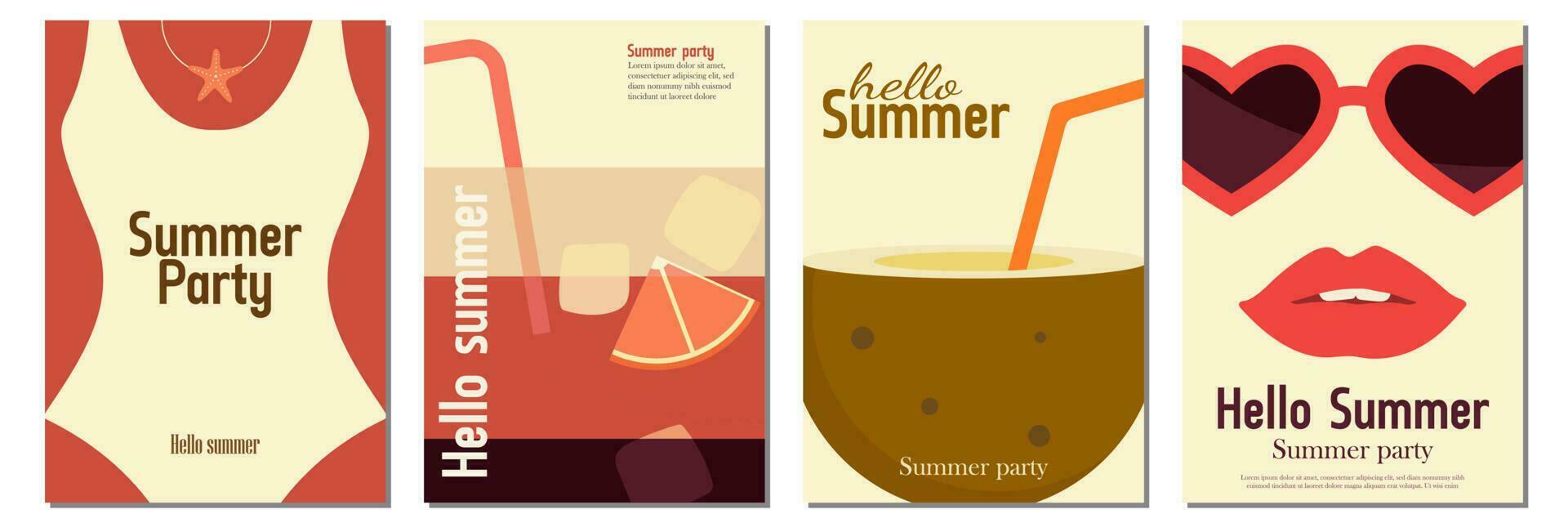 Summer. Ice cream, banana, watermelon, beach shorts and the sea. Set of vector illustrations. Abstract vector background patterns.Perfect background for posters, cover art, flyer, banner.