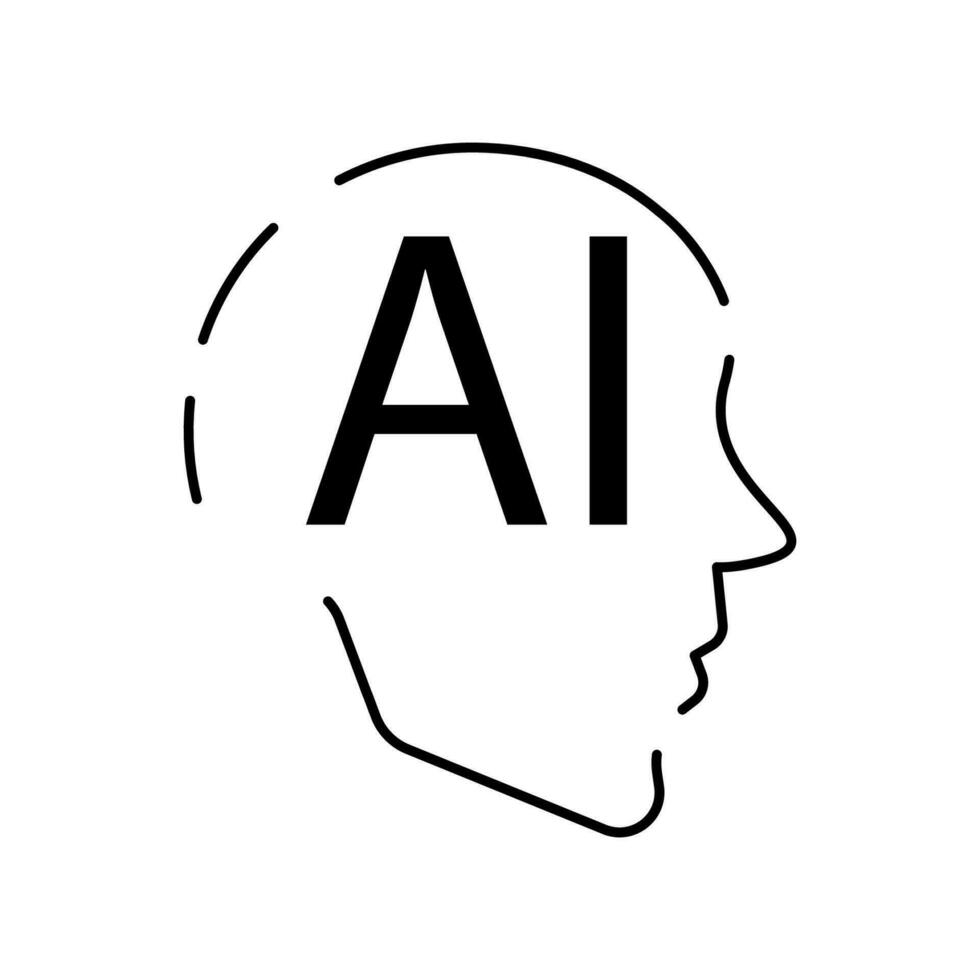 Artificial Intelligence Related Vector Line Icon. Contains such Icons as Face Recognition, Algorithm, Self-learning. Deep learning, Digital brain. Cyber, humanoid and chat.