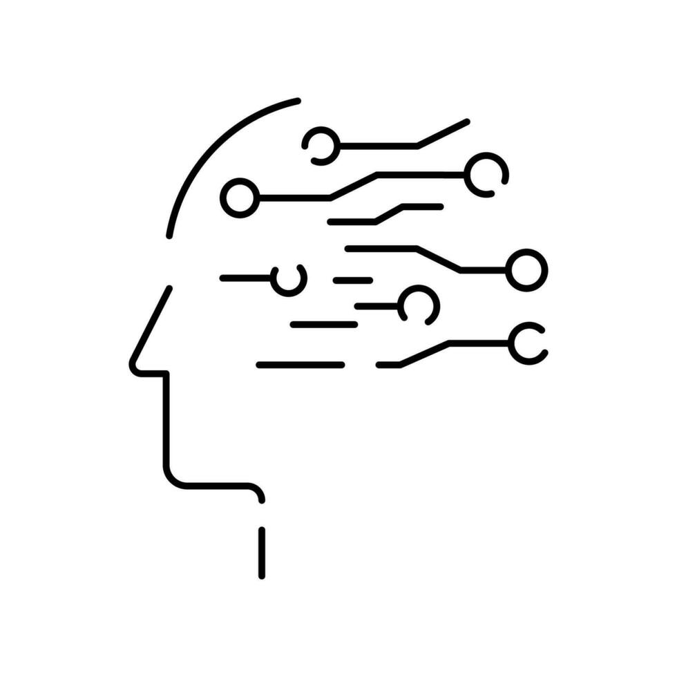 Deep learning AI linear icon. Neural network with cogwheels. Thin line illustration. Digital brain. Artificial intelligence symbol. Vector isolated. Cyber, humanoid and chat.