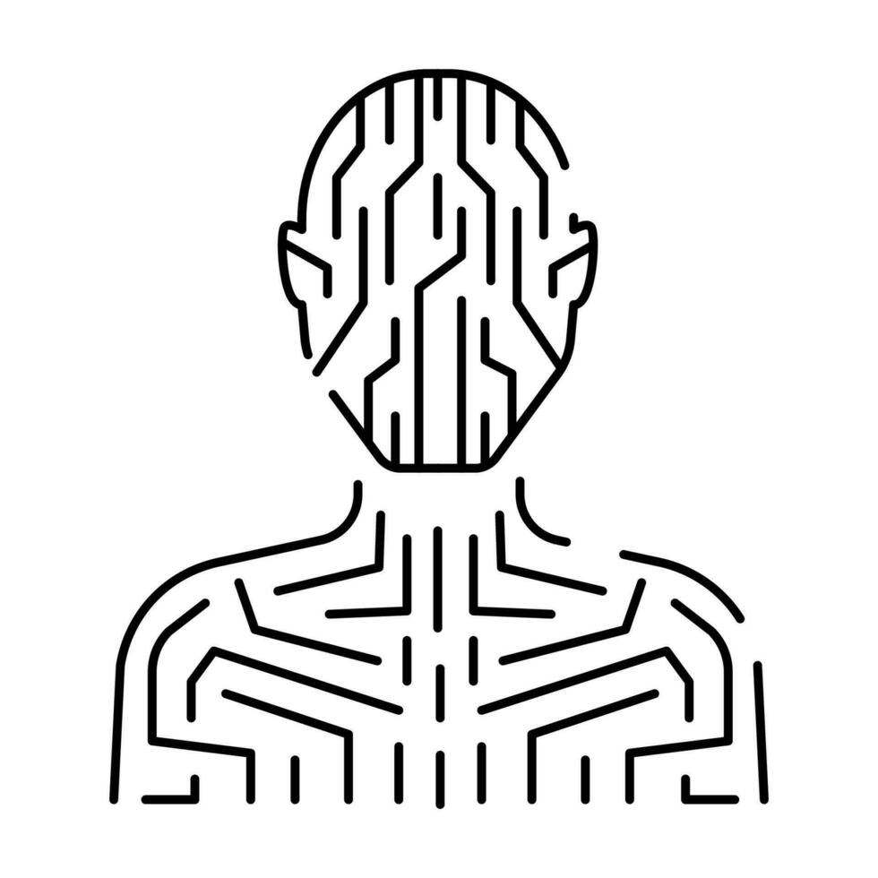 Artificial intelligence line icon. Brain, robot, ai, head, technology. Face recognition Algorithm, Self learning. Deep learning, Digital Cyber humanoid and chat. vector