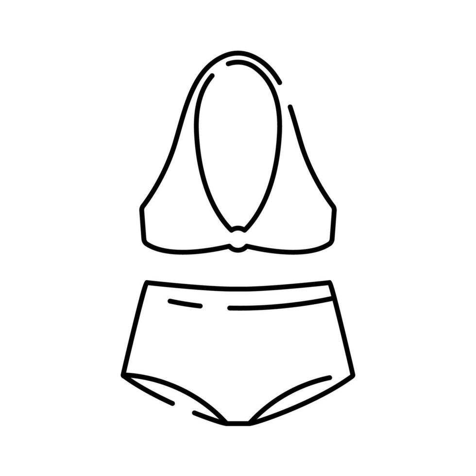 trajes de baño De las mujeres ropa colección insignias vector. glamour playa traje, De las mujeres bikini, ropa interior para nadar, De las mujeres ropa de playa concepto línea iconos contorno ilustración. verano. vector