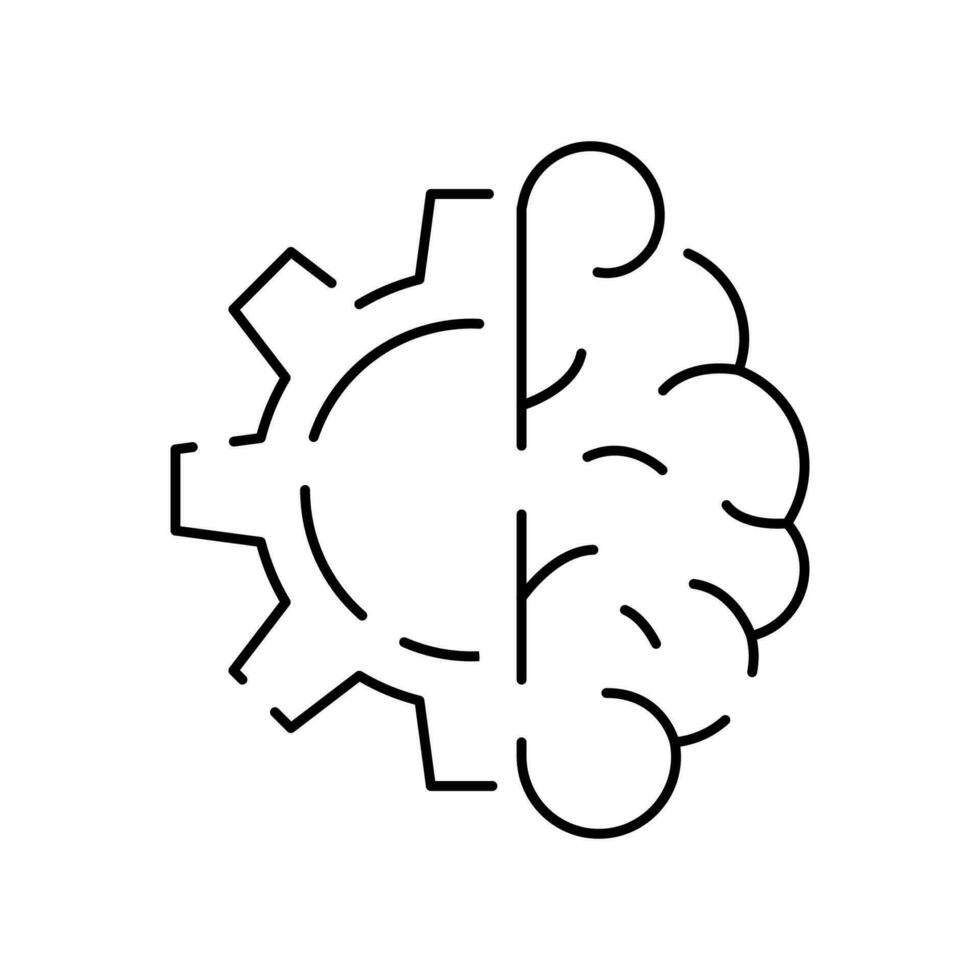 Deep learning AI linear icon. Neural network with cogwheels. Thin line illustration. Digital brain. Artificial intelligence symbol. Vector isolated. Cyber, humanoid and chat.