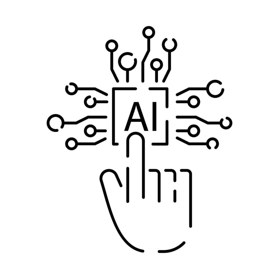 artificial inteligencia línea icono. cerebro, robot, ai, cabeza, tecnología. cara reconocimiento algoritmo, yo aprendiendo. profundo aprendiendo, digital ciber humanoide y charlar. vector