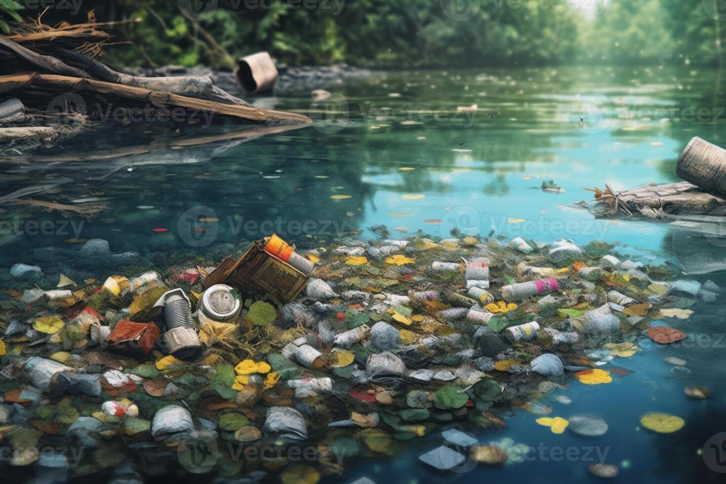 organic trash in the river background photo