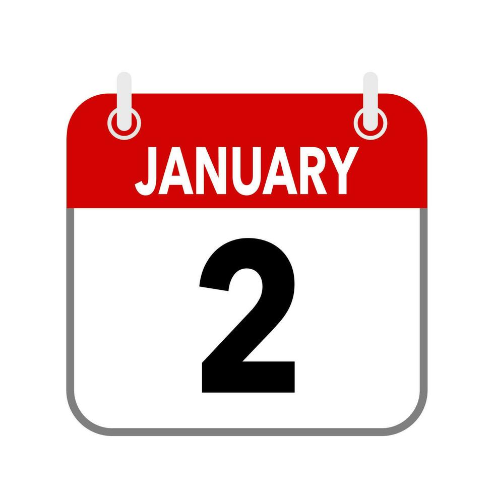 2 January, calendar date icon on white background. vector