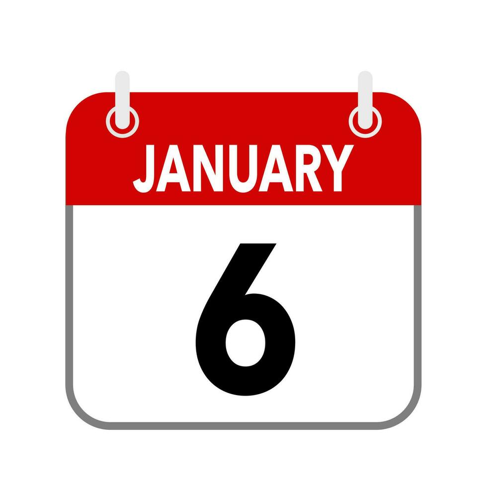 6 January, calendar date icon on white background. vector
