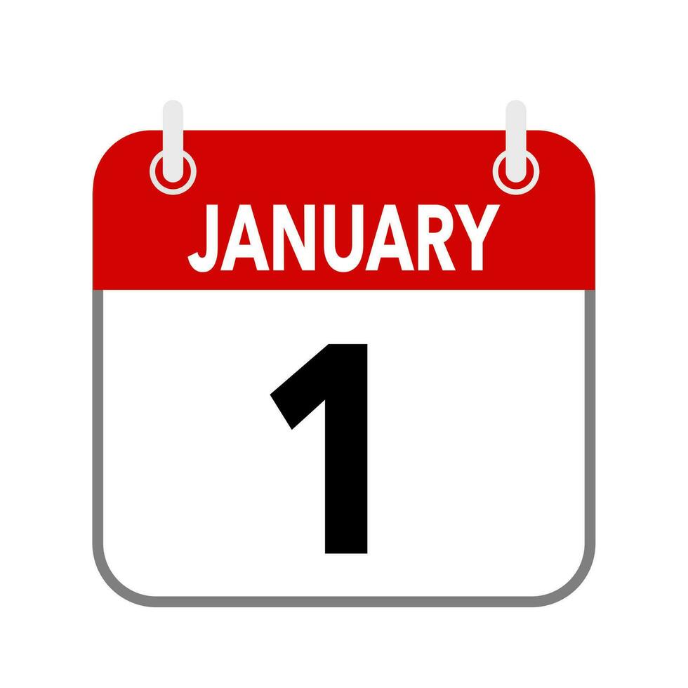 1 January, calendar date icon on white background. vector