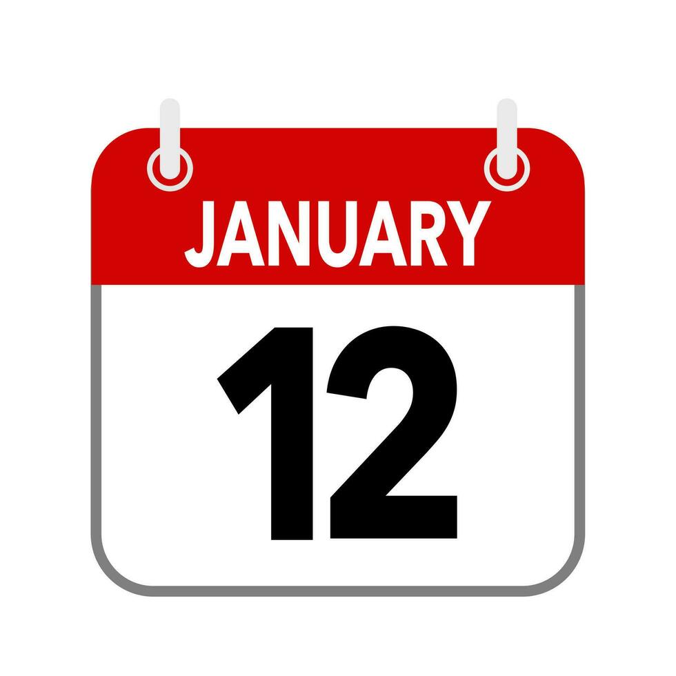 12 January, calendar date icon on white background. vector