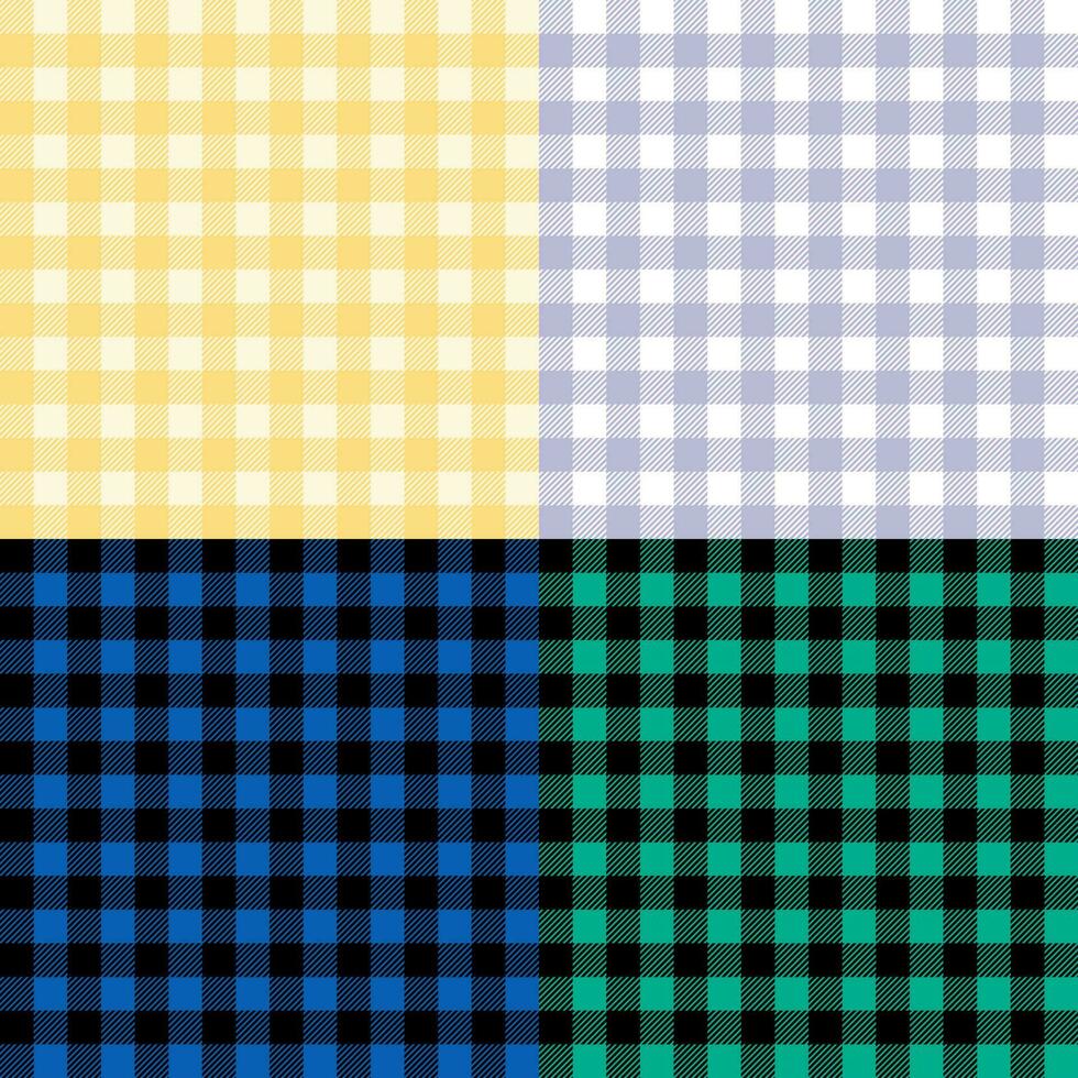conjunto de guingán modelo en amarillo, púrpura azul, verde, blanco y negro color. vector