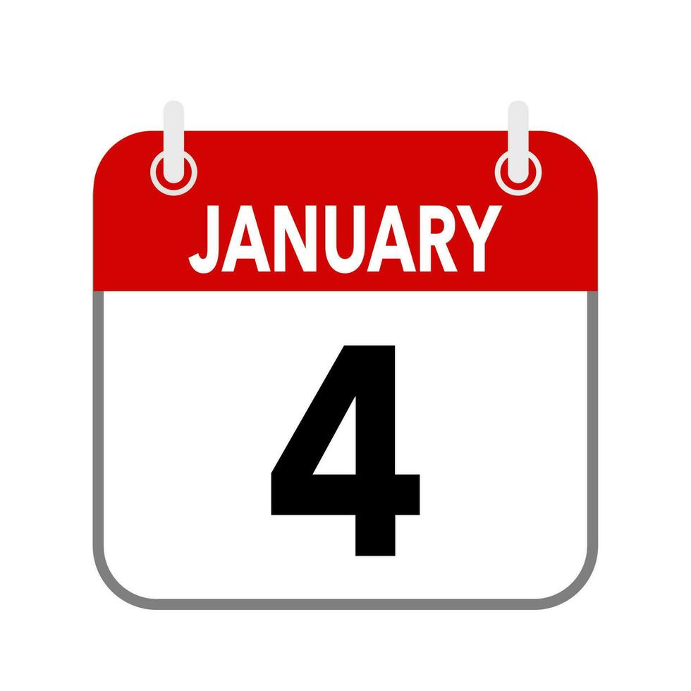 4 January, calendar date icon on white background. vector