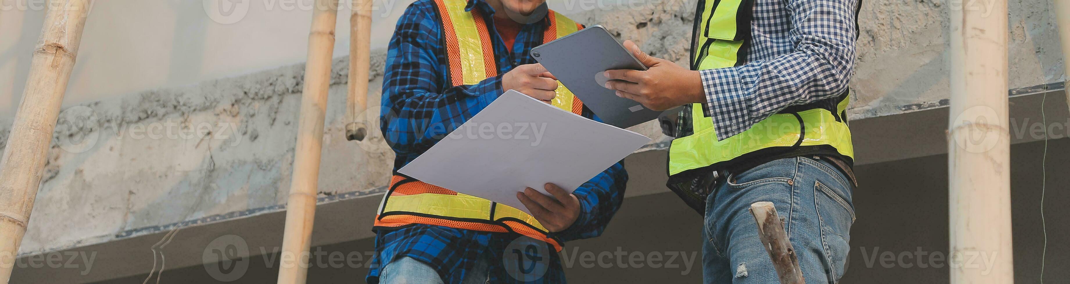 Professional Mechanical Engineer team Working on Personal Computer at Metal lathe industrial manufacturing factory. Engineer Operating lathe Machinery. Product quality Inspection photo