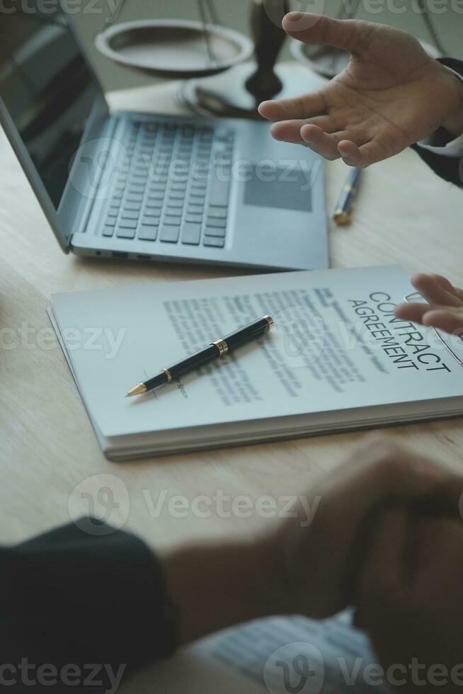 Customer service good cooperation, Consultation between a Businessman and Male lawyer or judge consult having team meeting with client, Law and Legal services concept. photo