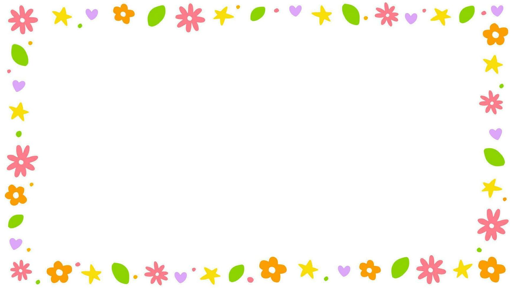 Cute Confetti Daisy Flower Heart Star Leaf Sprinkle Sparkle Flower Ditsy Shine Dot Doodle Handdrawn Colorful Rectangle Card Border Frame Template Banner Copy Space for Spring Summer Party Celebration vector