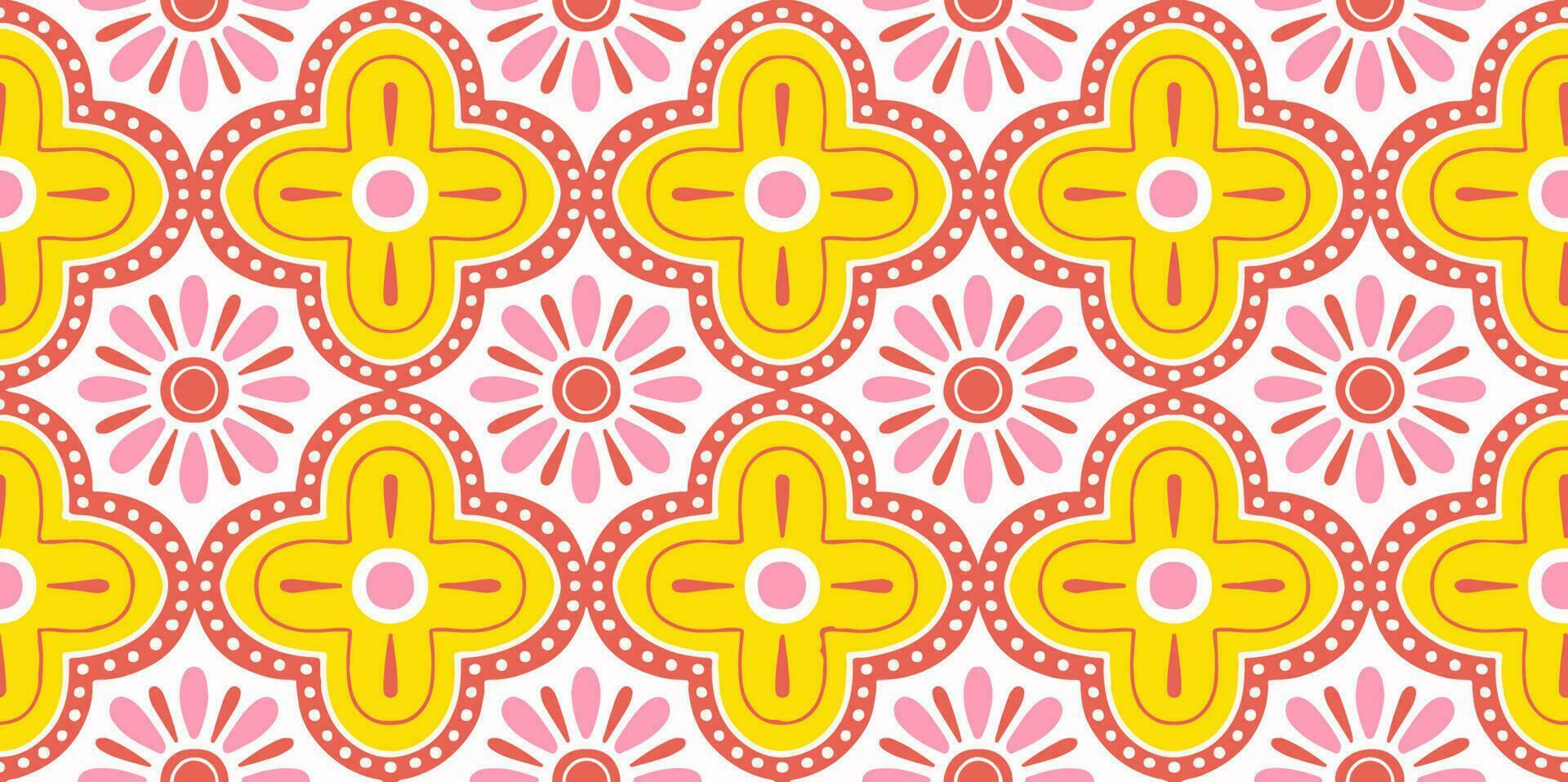 Ethnic Abstract Background cute Yellow Pink Orange Flower geometric tribal folk Motif oriental native pattern traditional design carpet wallpaper clothing fabric wrapping print batik folk vector