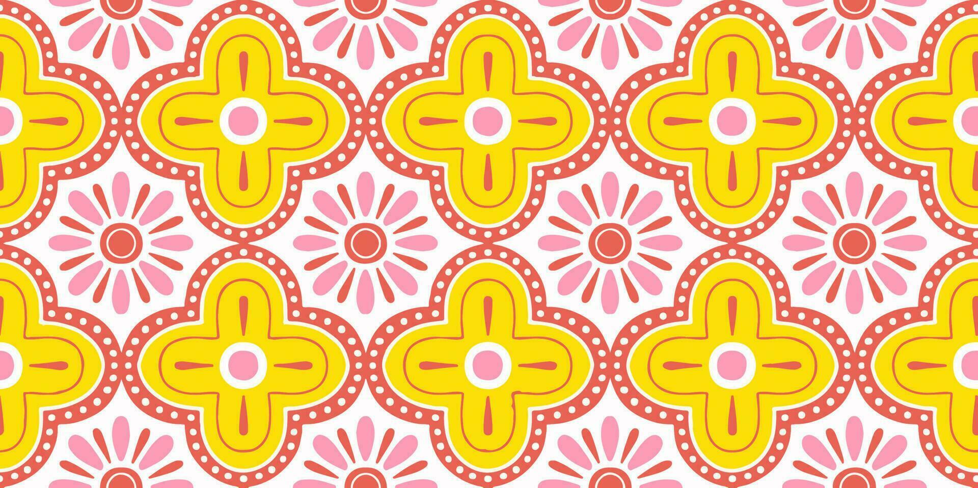 Ethnic Abstract Background cute Yellow Pink Orange Flower geometric tribal folk Motif oriental native pattern traditional design carpet wallpaper clothing fabric wrapping print batik folk vector