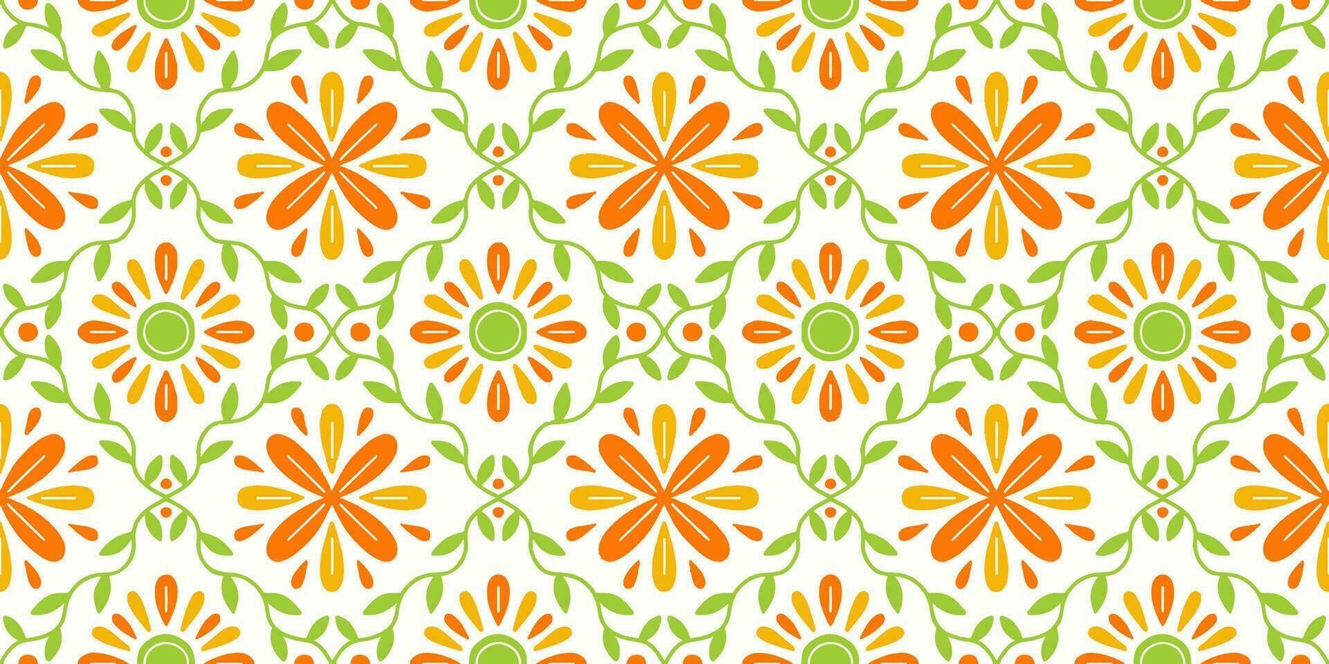 Ethnic Abstract Background cute Orange Green Daisy Victorian Flower geometric tribal folk Motif oriental native pattern traditional carpet wallpaper clothing fabric wrapping print batik folk vector