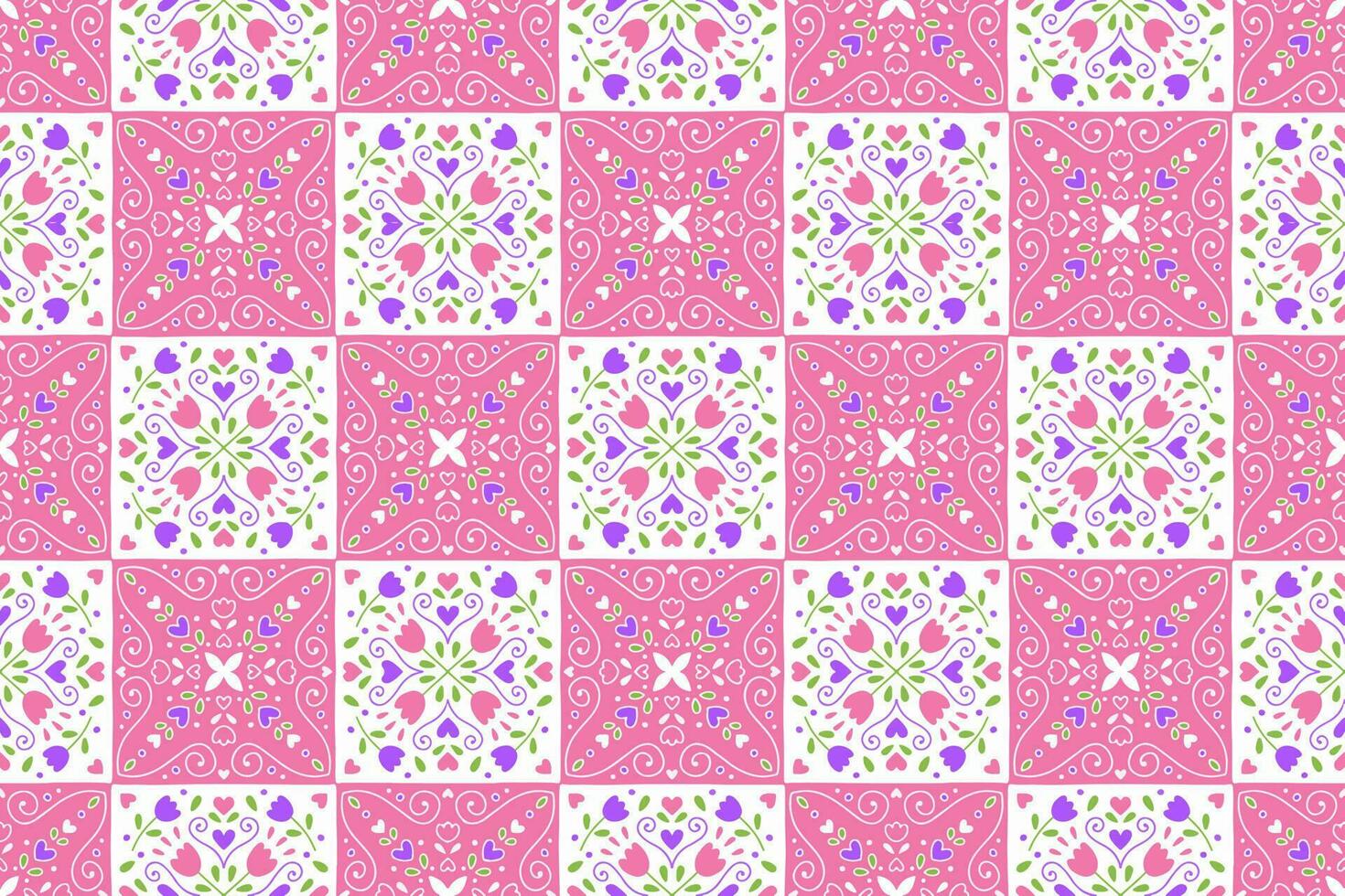 Ethnic Abstract Background cute Pink Valentines Day Love Heart Tulip Flower motif geometric tribal folk oriental native pattern traditional carpet wallpaper clothing fabric wrapping print Tile Vector