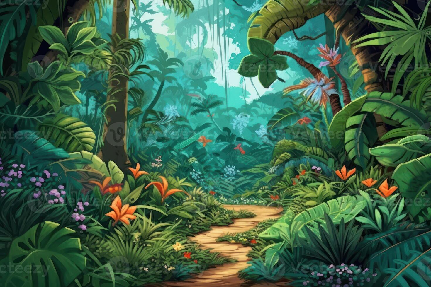 story book page adventures into a lush jungle background photo