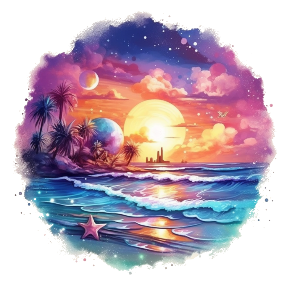 Colorful Watercolor Beach Sunset sublimation for t shirt design. png