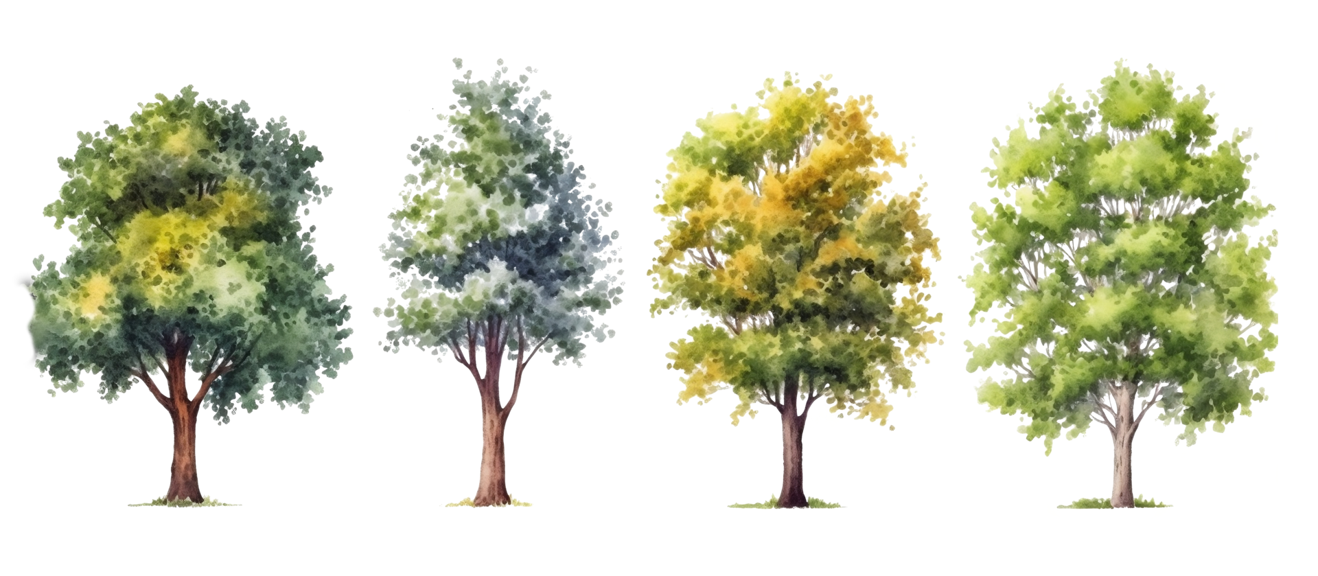 een verzameling van transparant waterverf bomen. generatief ai png