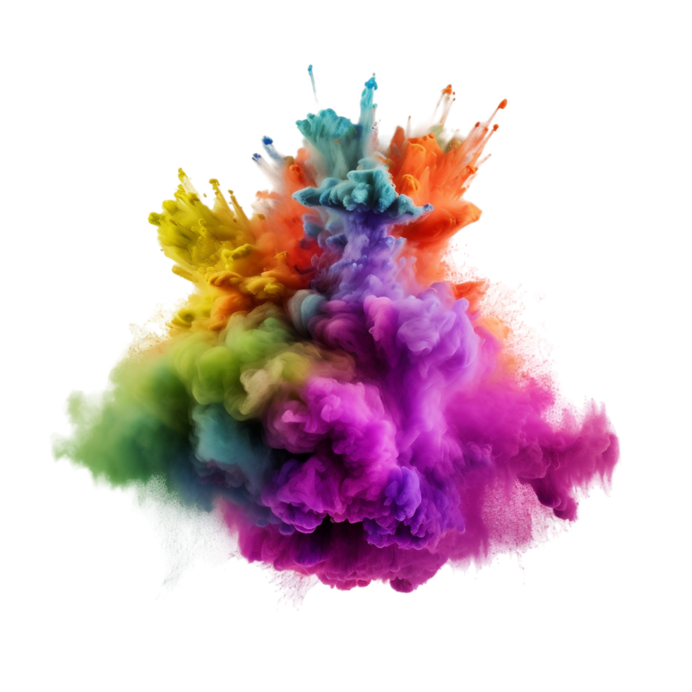 Colorful powder explosion transparent background. png