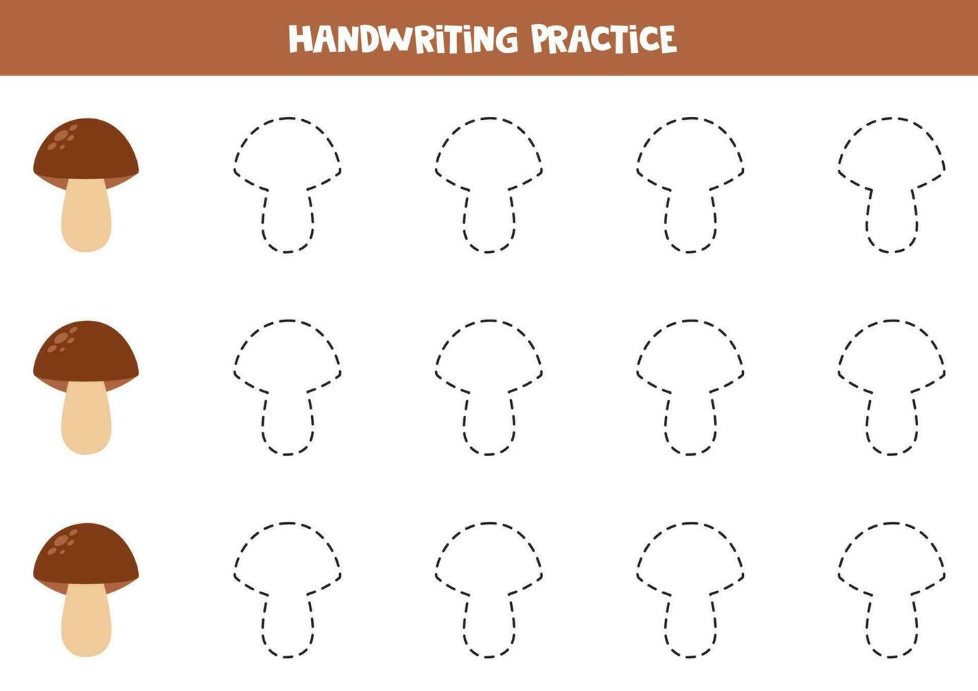 Tracing lines for kids. Cartoon mushroom. Writing practice. vector