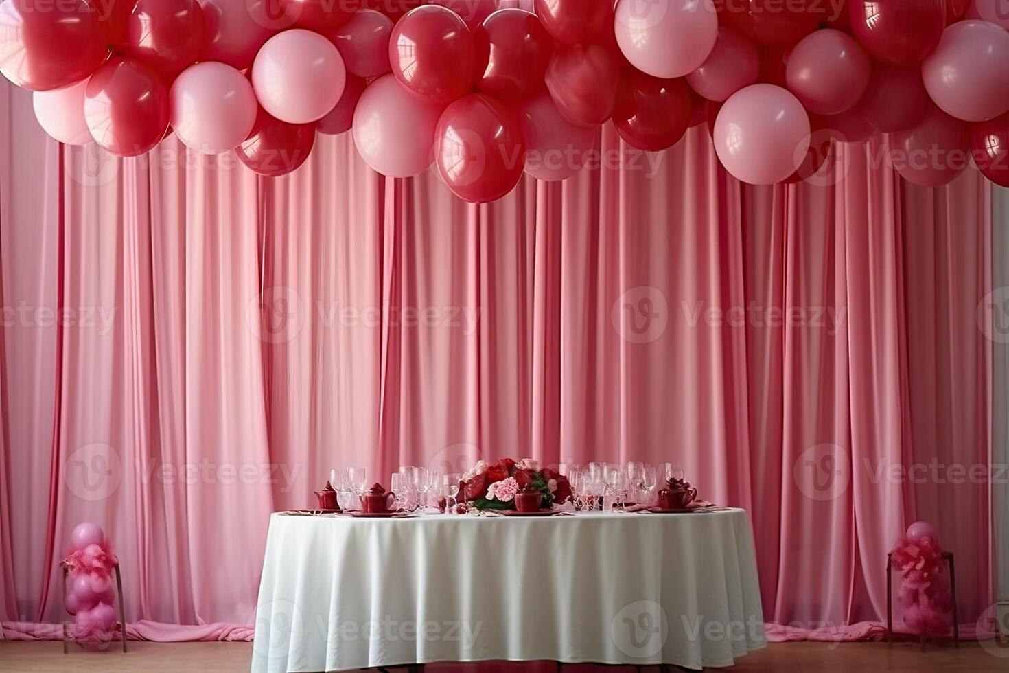 curtain behind balloon decoration wall party at home minimalist photo