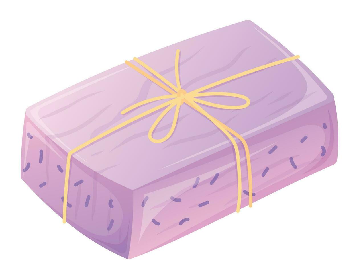 A bar of homemade pink scented soap tied with a string. Vector isolated cartoon illustration of cosmetic hygiene product.