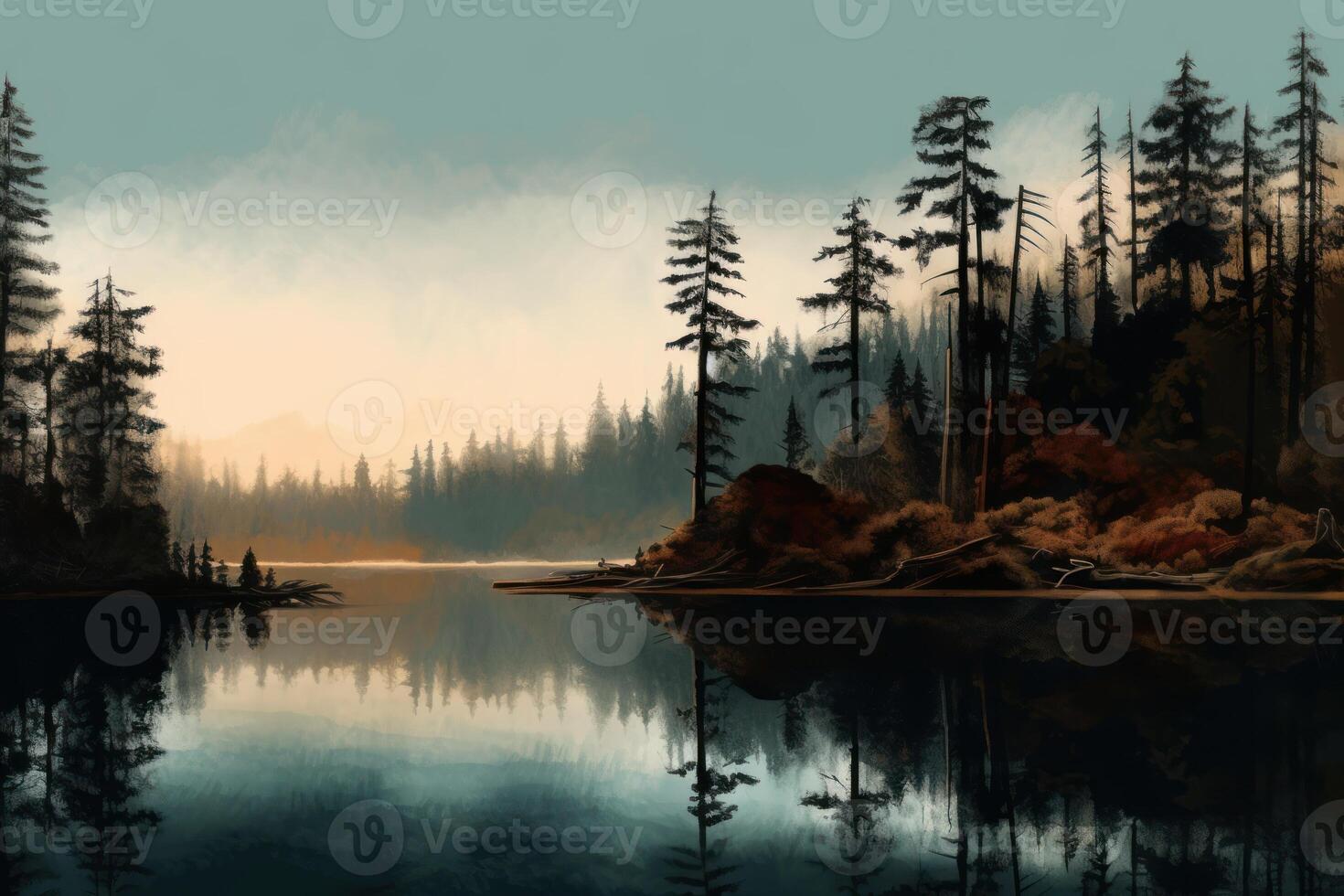 lake view with forest background photo