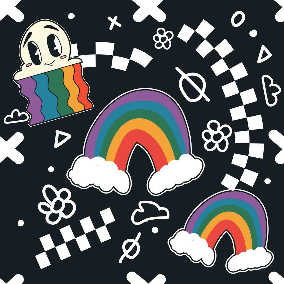 90s and y2k Set Object Inspired. Seamless Patterns with a Flat Retro Twist Vector