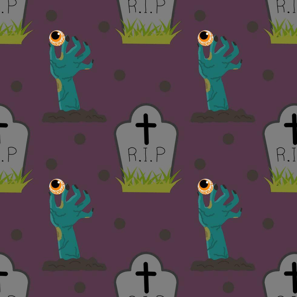 Zombie hand and grave emerge from the ground scary Halloween vector