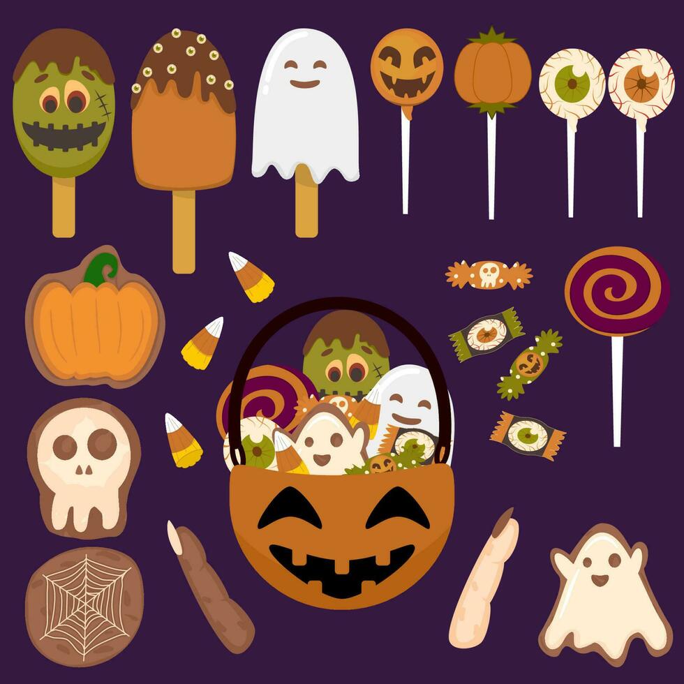 halloween candy pumkin cute basket decorative vector