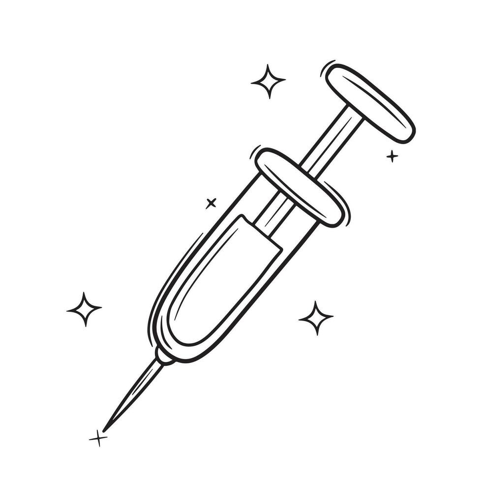 Hand Drawn Syringe.  Doodle Vector Sketch Illustration