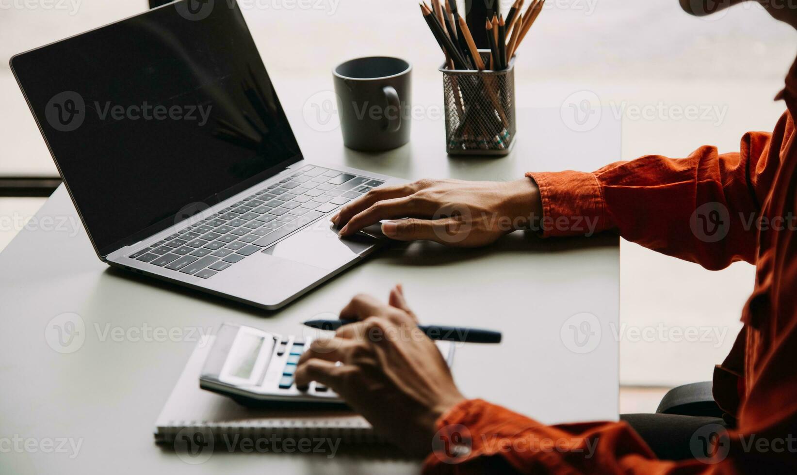 Financial Business team present. Business man hands hold documents with financial statistic stock photo, discussion, and analysis report data the charts and graphs. Finance Financial concept photo